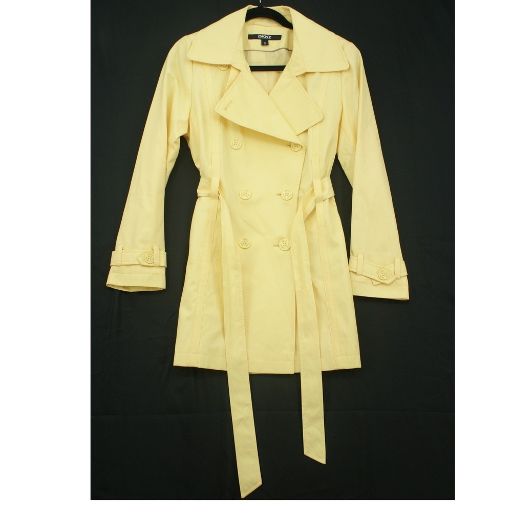 DKNY Womens Maize Yellow Double Breasted Belted Trench Coat Size S 06134